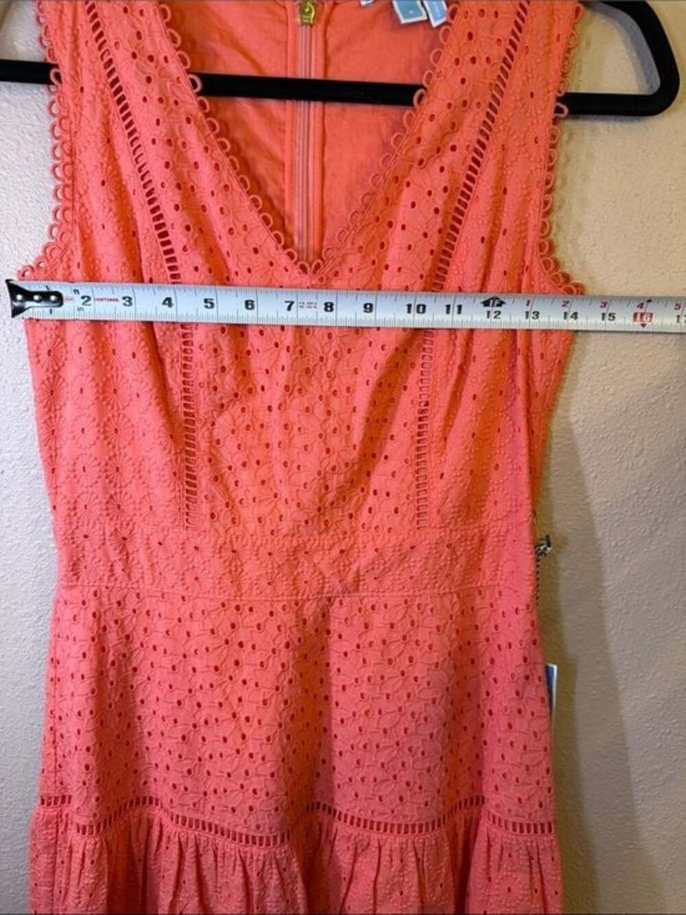 Draper James Coral Eyelet V-Neck Midi Dress - Picture 8 of 9